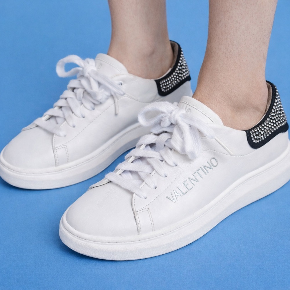 Valentino Women's White and Black  embellished Sneakers